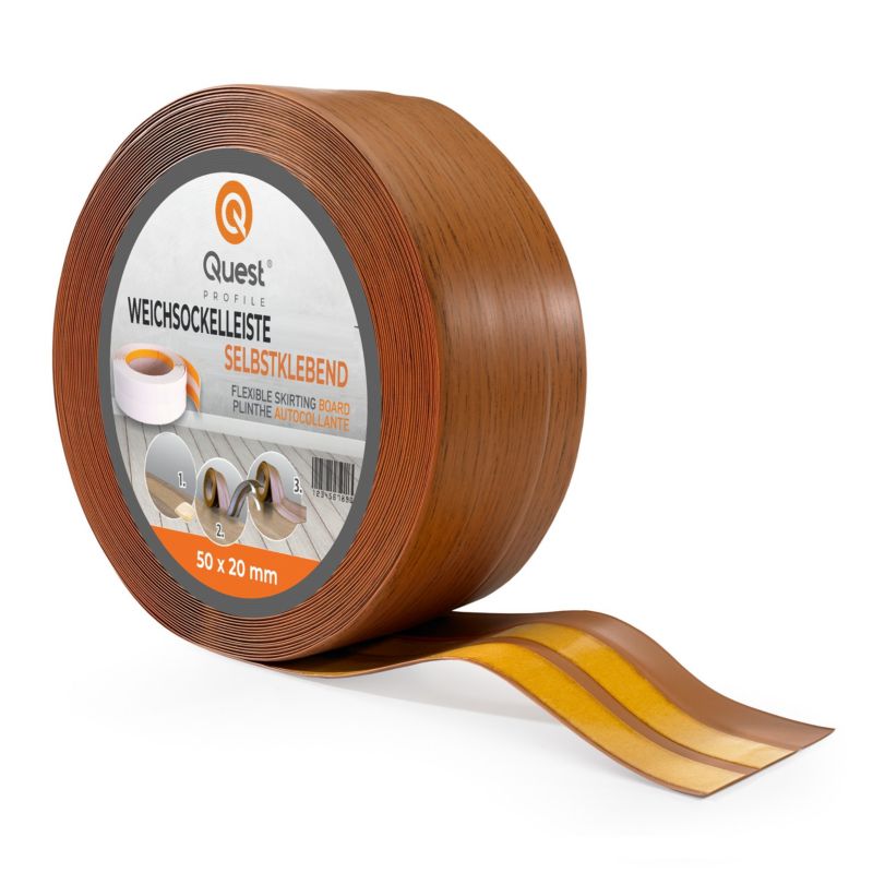 Listwa przypodłogowa PCV 50x20mm, QUEST, samoprzylepna elastyczna, miękka listwa podłogowa, cokołowa, dąb rustykalny, 20m