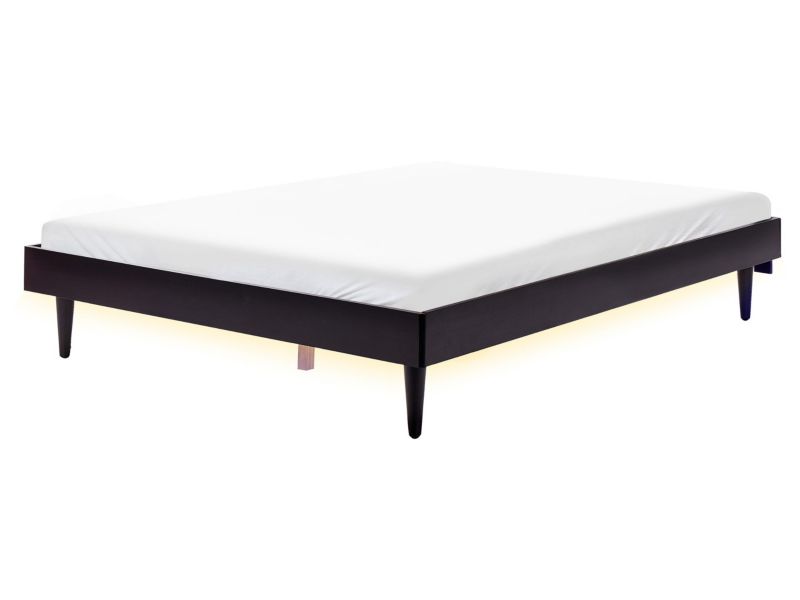 Łóżko drewniane LED 160 x 200 cm czarne Toucy 1 szt.