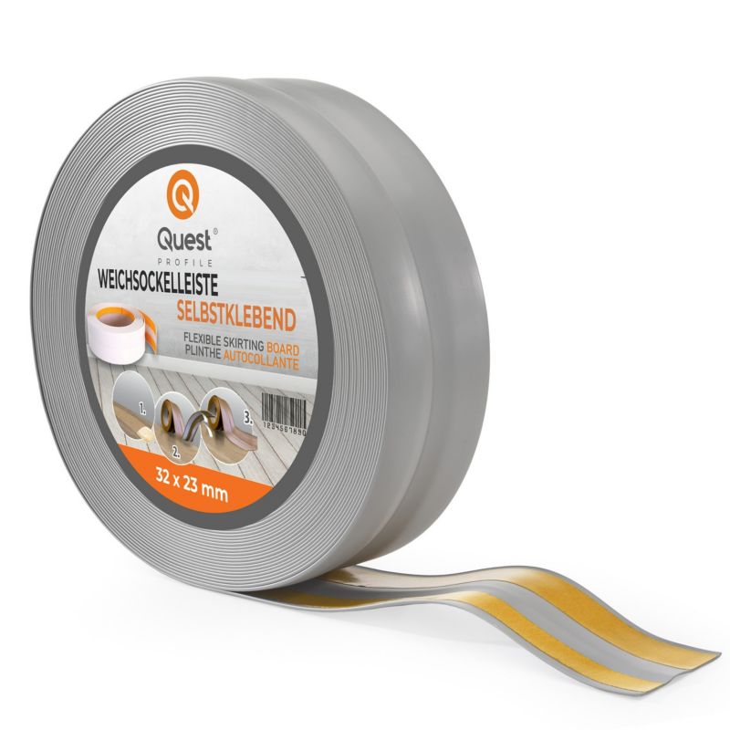 Listwa przypodłogowa PCV 32x23mm, QUEST, samoprzylepna elastyczna, miękka listwa podłogowa, cokołowa, szary, 25m