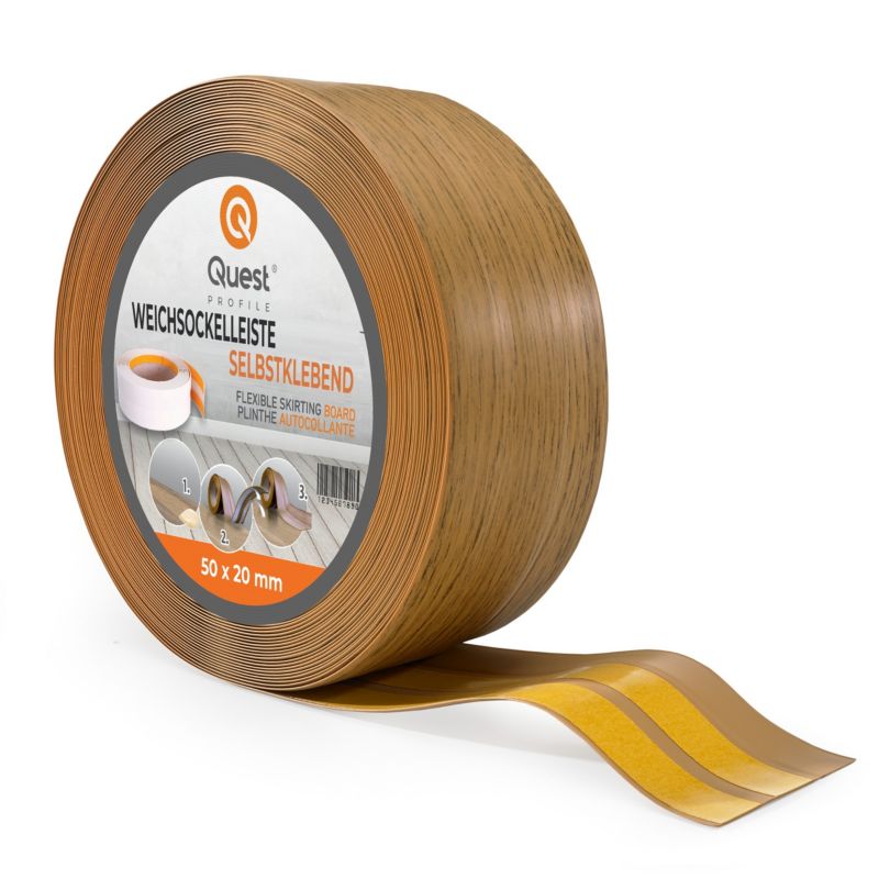 Listwa przypodłogowa PCV 50x20mm, QUEST, samoprzylepna elastyczna, miękka listwa podłogowa, cokołowa, dębowy, 5m