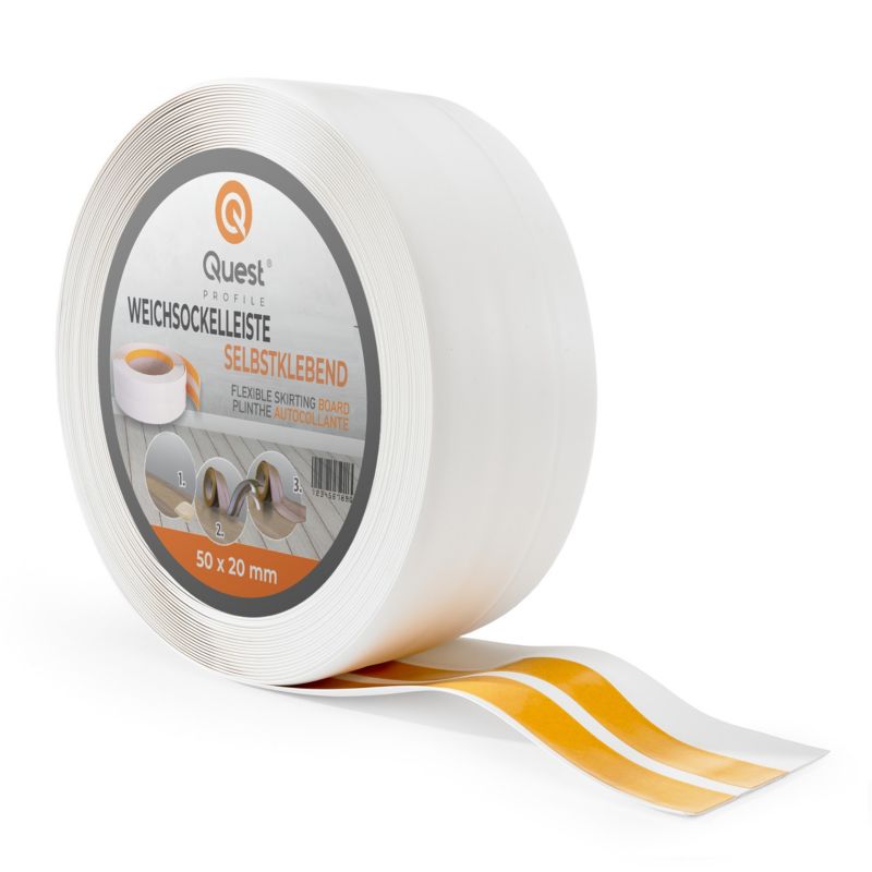 Listwa przypodłogowa PCV 50x20mm, QUEST, samoprzylepna elastyczna, miękka listwa podłogowa, cokołowa, biały, 10m