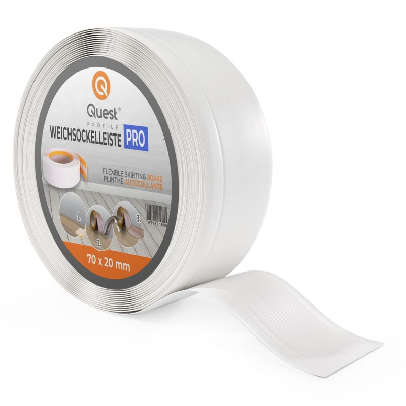 Listwa przypodłogowa PCV 70x20mm, QUEST, elastyczna, miękka listwa podłogowa, cokołowa, biały, 5m