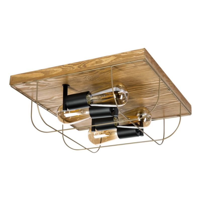 Drewniana Lampa Sufitowa SPOT Light 4xE27 Max.15W LED Drewno Sosnowe Brązowe FSC z Złotym Dodatkiem, 1 szt.