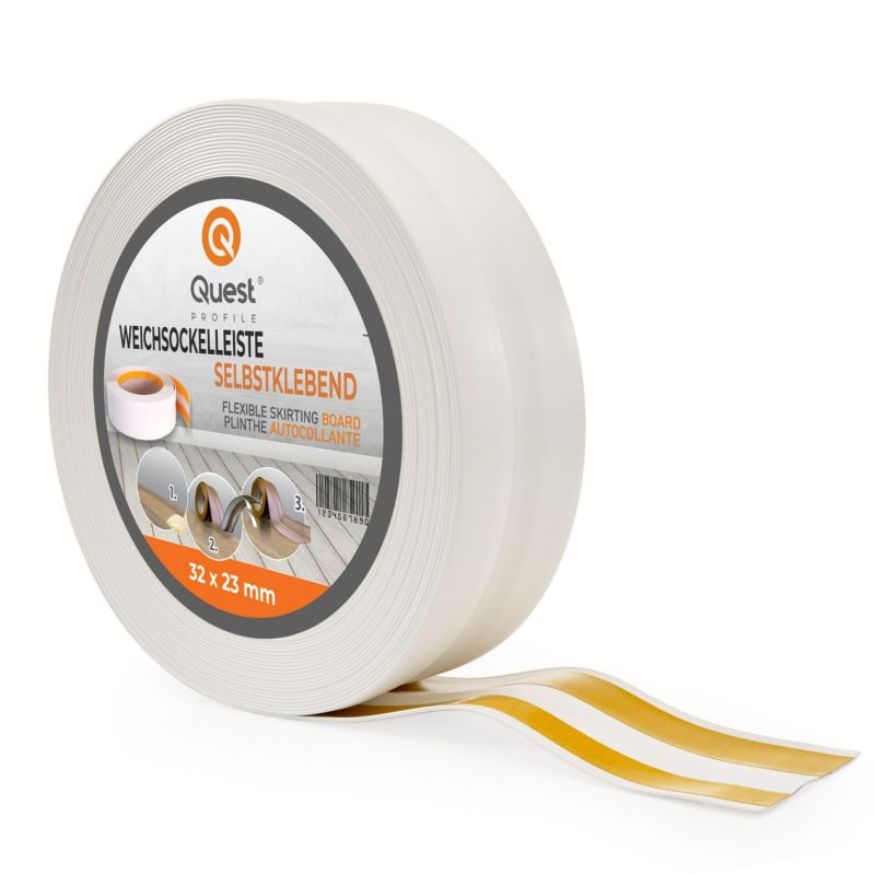 Listwa przypodłogowa PCV 32x23mm, QUEST, samoprzylepna elastyczna, miękka listwa podłogowa, cokołowa, biały, 15m