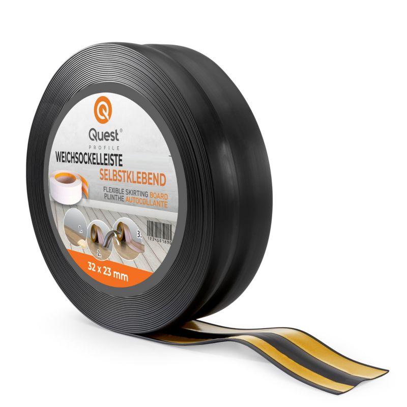 Listwa przypodłogowa PCV 32x23mm, QUEST, samoprzylepna elastyczna, miękka listwa podłogowa, cokołowa, czarny, 20m