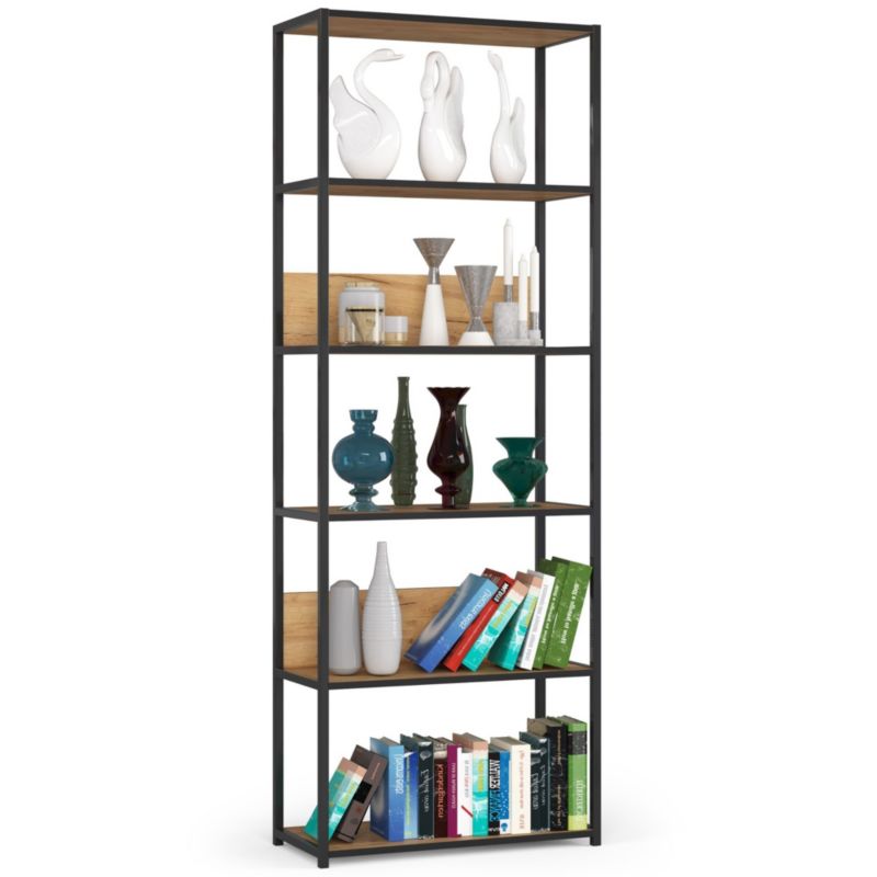 Regał loft Akord metalowy Czarny 70 cm kolor Dąb Craft mat 6 półek 70x32x192 cm 1 szt.
