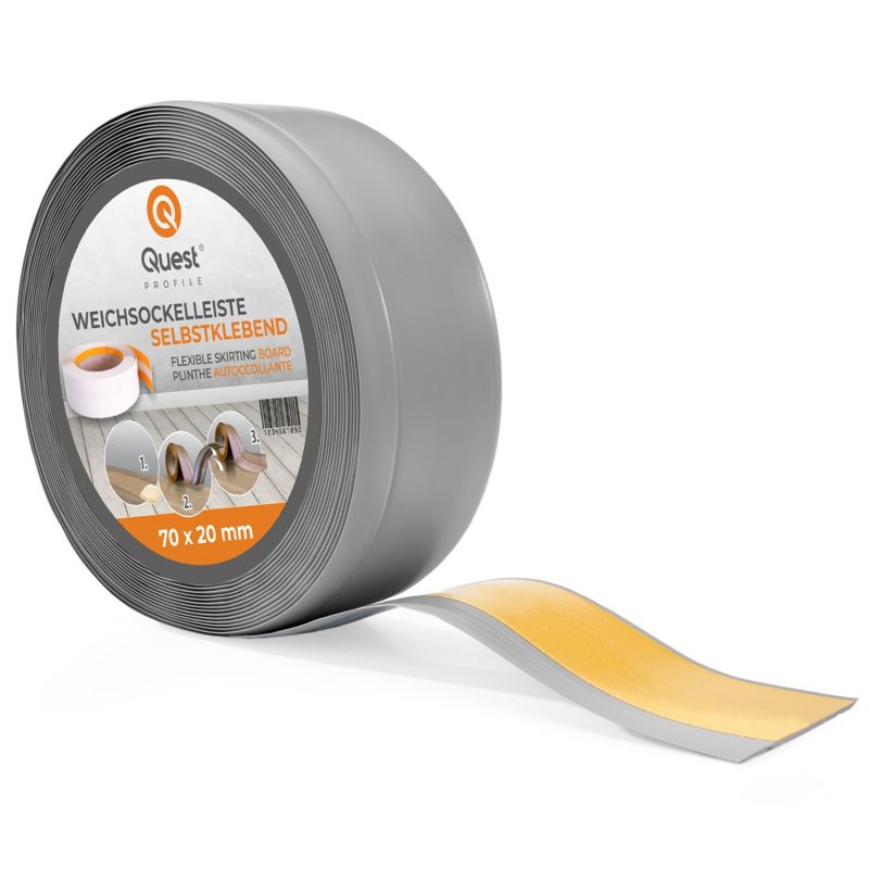 Listwa przypodłogowa PCV 70x20mm, QUEST, samoprzylepna elastyczna, miękka listwa podłogowa, cokołowa, szary, 10m