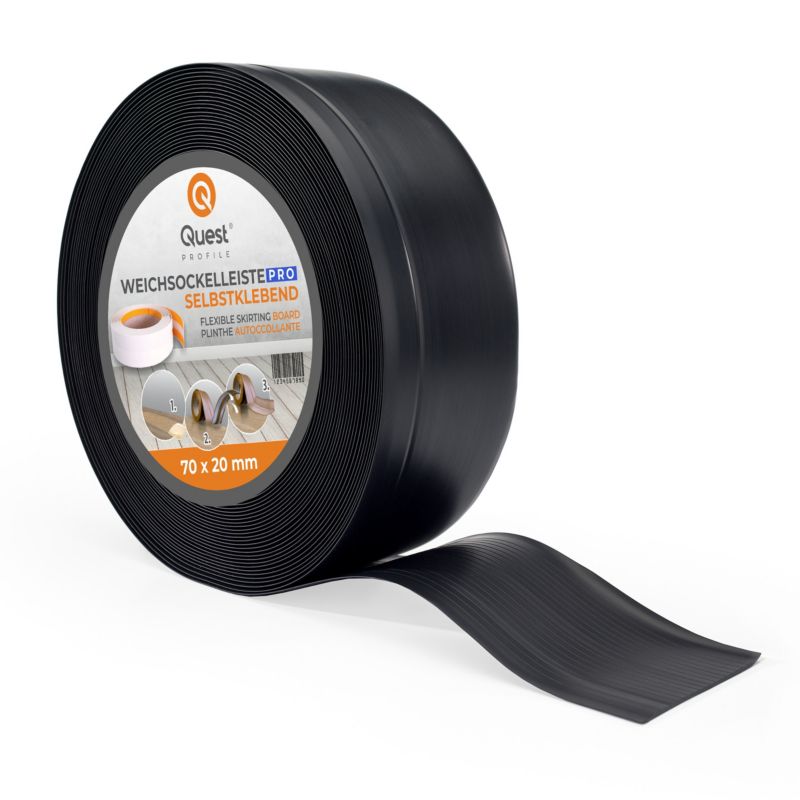 Listwa przypodłogowa PCV 70x20mm, QUEST, elastyczna, miękka listwa podłogowa, cokołowa, czarny, 25m