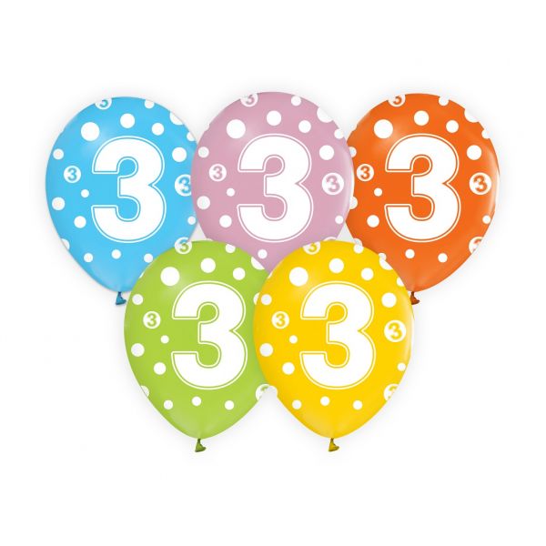 BALON Z CYFRAMI 3 12" 5SZT