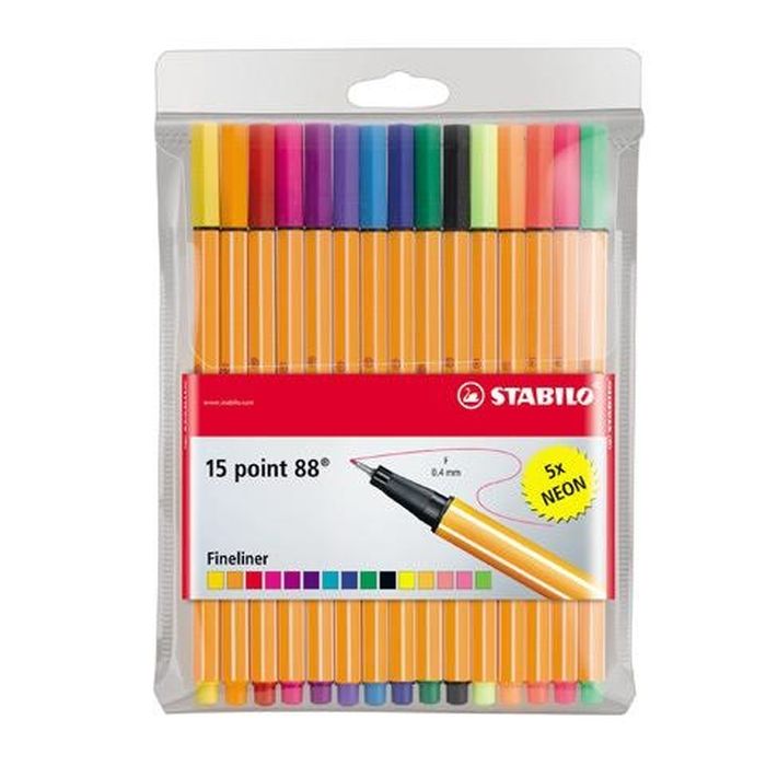 Stabilo Zestaw Cienkopisów Point 88 w 15 kolorach - 10 podstawowych +5 Neonowych
