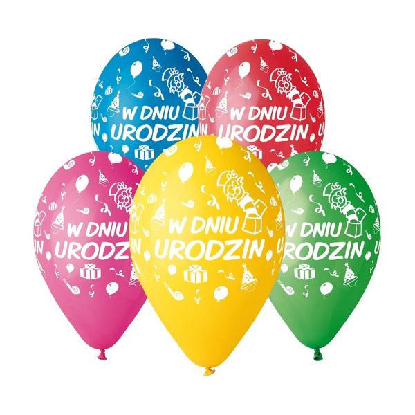 Balony Premium Hel W Dniu Urodzin, 13 cali/ 5 sztuk Godan