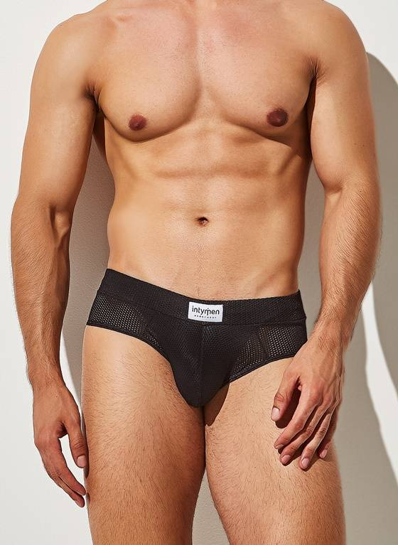 Siateczkowe zabudowane slipy Męskie | Czarne | Mesh Brief | INTYMEN | INJ080