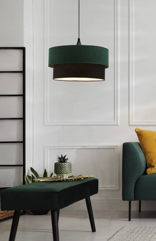 Solanto lampa wisząca czarny 1x60 e27 abażur duo 35+30 but.zieleń\złoto +czarny