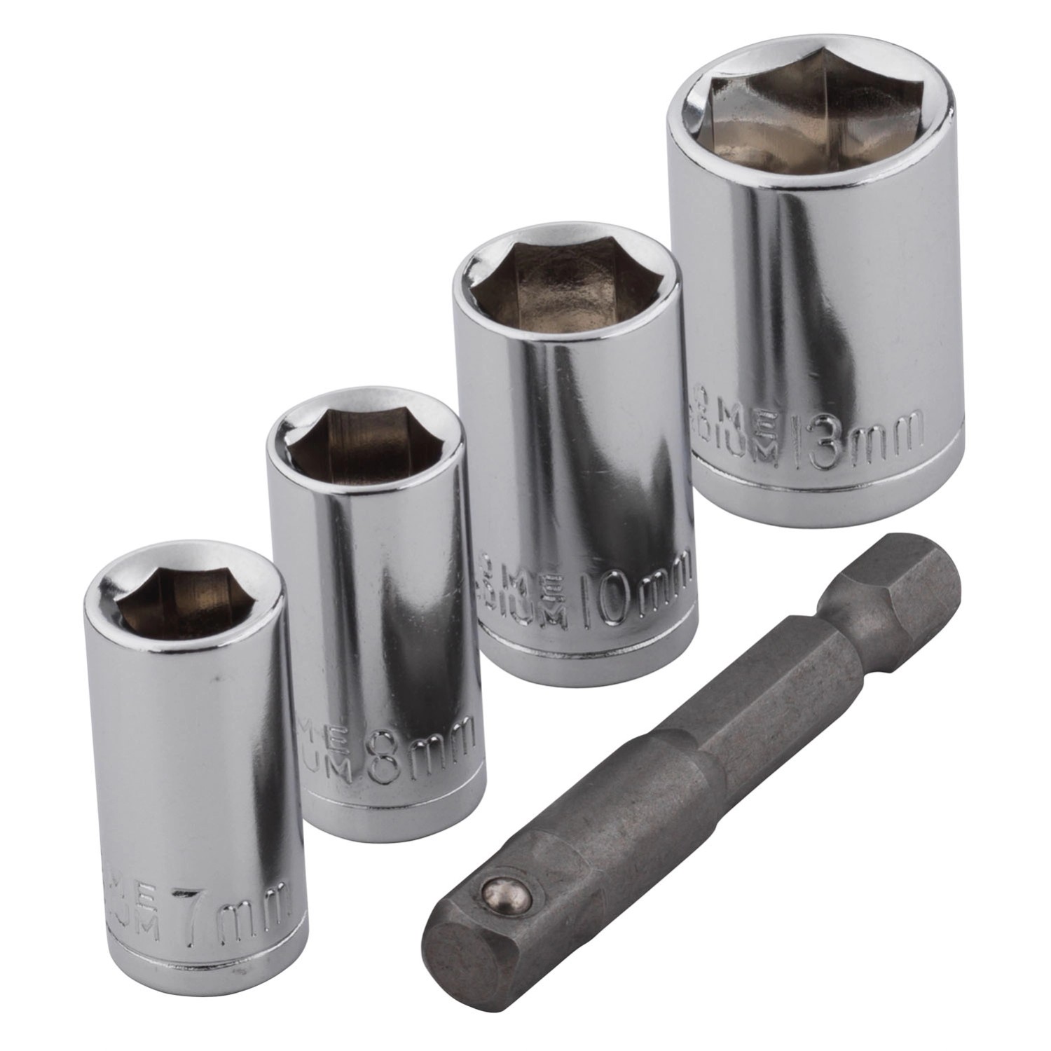 Wolfcraft Zestaw kluczy nasadowych 7, 8, 10, 13 z adapterem 1/4"