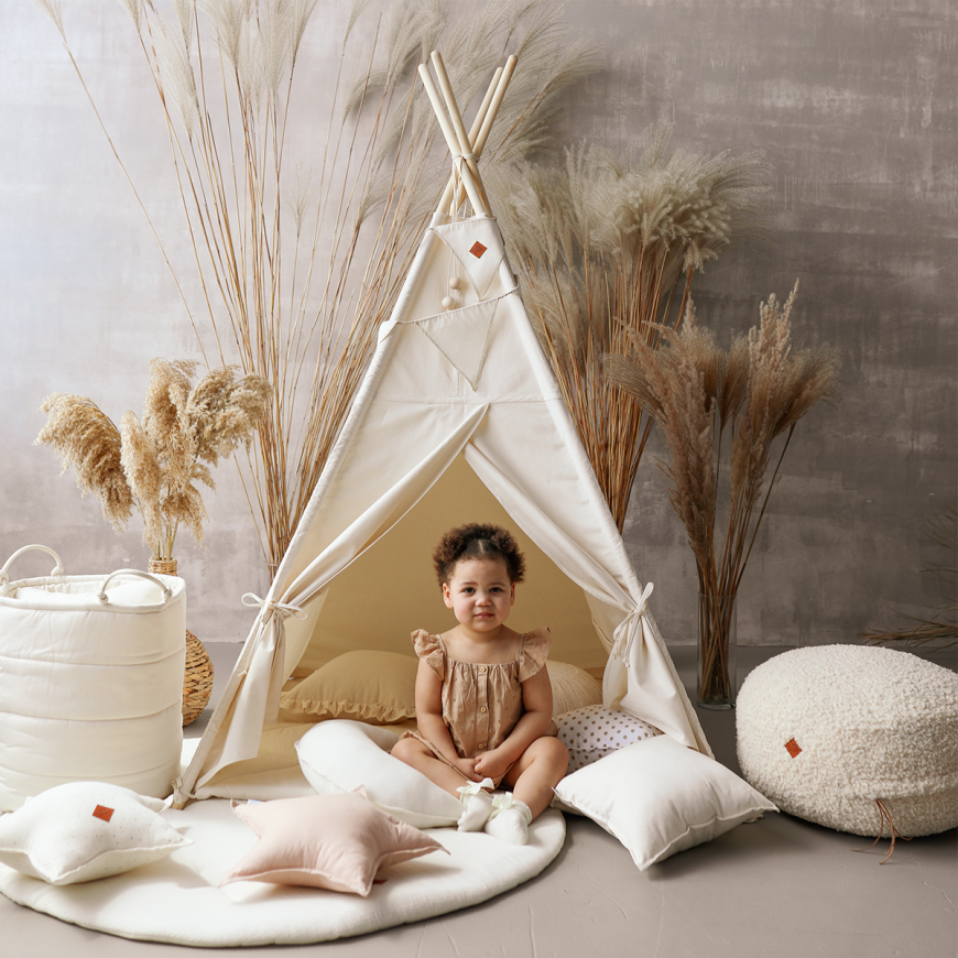 Namiot Tipi + Mata + Poduszki Natural Beige - wariant do wyboru FM - Tipi