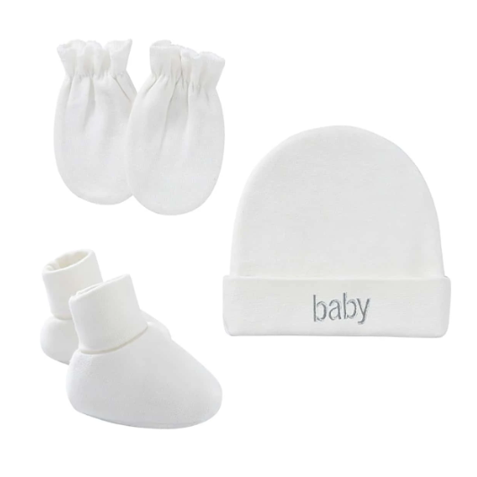 Zestaw dla noworodka czapeczka + niedrapki + niechodki baby biel NS