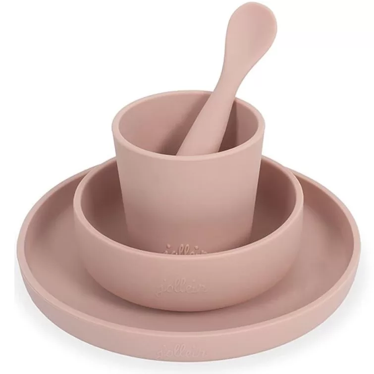 3 elementowa silikonowa zastawa do nauki samodzielnego jedzenia Pale Pink Jollein BBTB