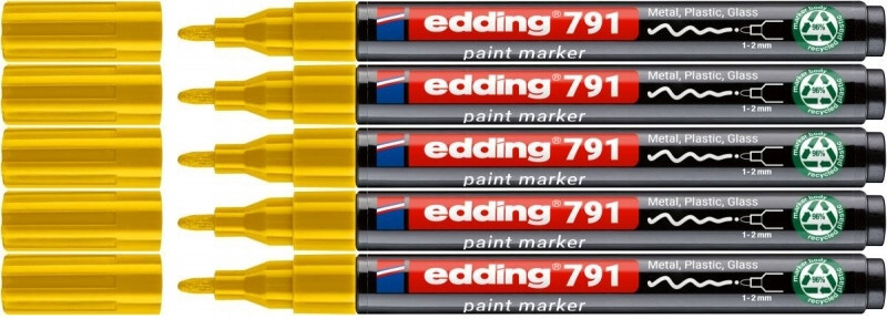 5x Marker olejowy edding e-791 PCR, okrągła, 1-2 mm, żółty