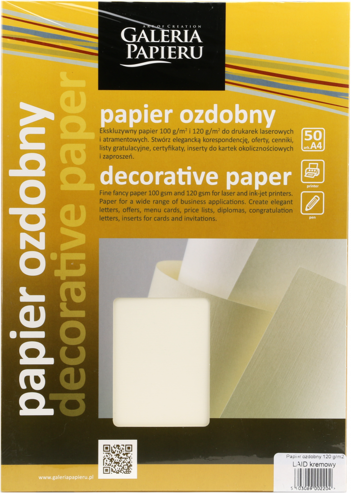 Papier ozdobny Laid Galeria Papieru, A4, 120g/m2, 50 arkuszy, kremowy