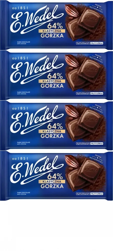 4x Czekolada Gorzka Wedel 64%, 90g