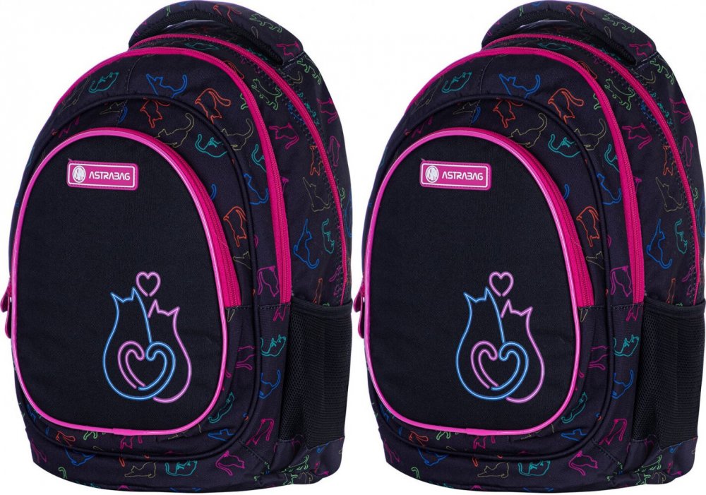 2x Plecak szkolny Astra Astrabag LO&VE AB330, trzykomorowy, 20l, czarno-różowy