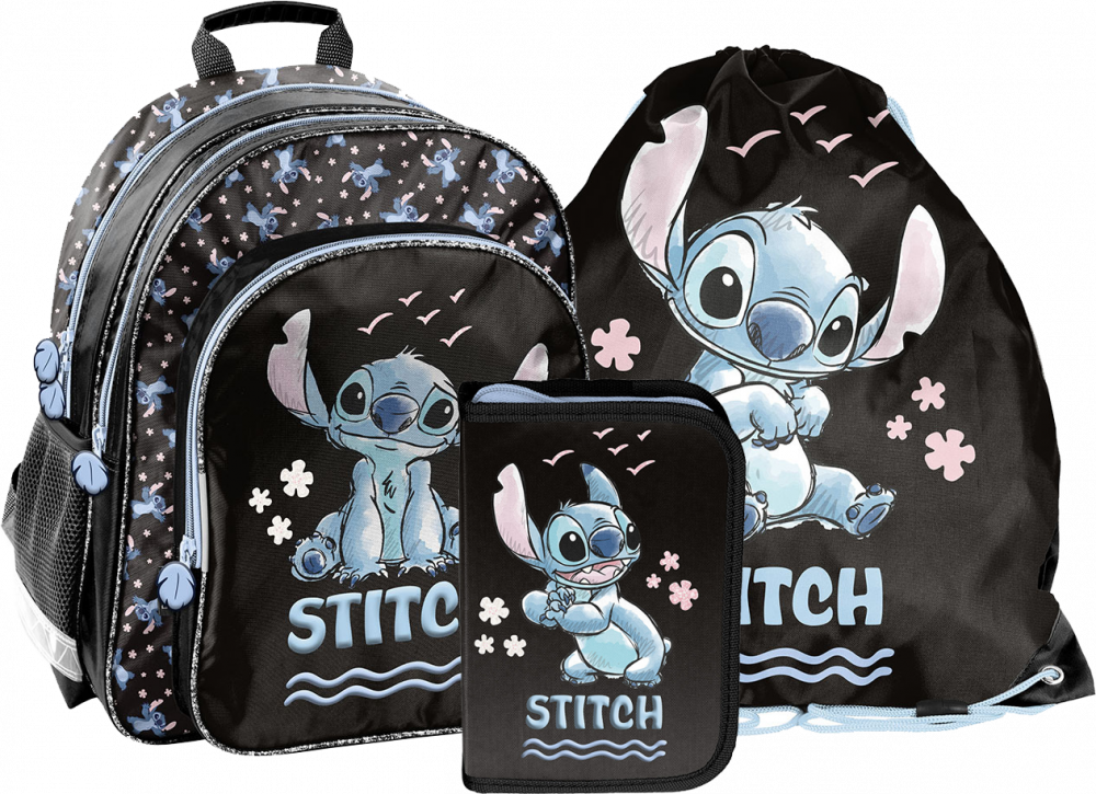 Zestaw: Plecak dwukomorowy + piórnik + worek na buty Paso Disney Stitch
