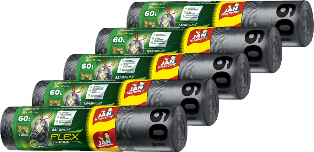 5x Worki na śmieci Jan Niezbędny Magnum Flex&Strong, na odpady zmieszane, 60l, 10 sztuk, grafitowy