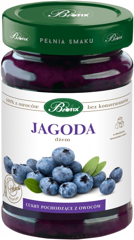 Dżem BiFix, 100% z owoców, jagodowy, o obniżonej zawartości cukru, 290g