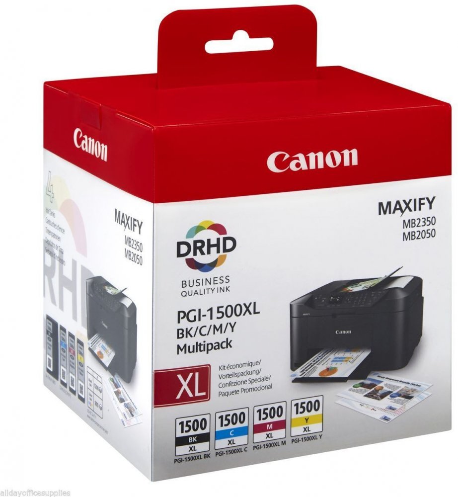Zestaw czterech tuszy Canon PGI-1500XL (9182B004), multipack, CMYK cyan(błękitny), magenta(purpurowy), yellow(żółty), black(czarny)
