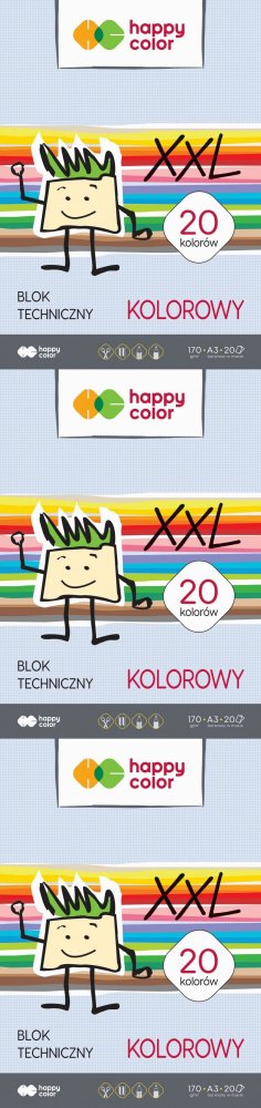 3x Blok techniczny Happy Color, A3, 20 kartek, kolorowy, barwiony w masie
