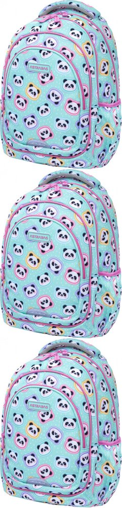 3x Plecak Astra Astrabag Minty Pandas AB330, trzykomorowy, 20l