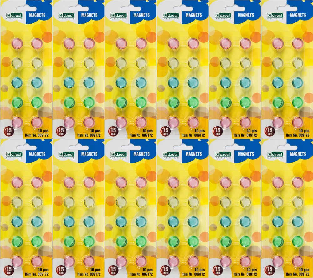 12x Magnesy D.Rect, 15mm, 10 sztuk, mix kolorów