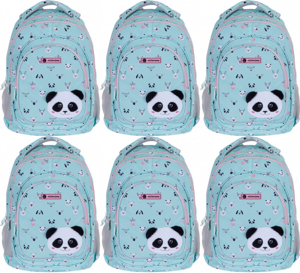 6x Plecak szkolny Astra Astrabag Teddy Panda AB330, trzykomorowy, 20l, miętowy