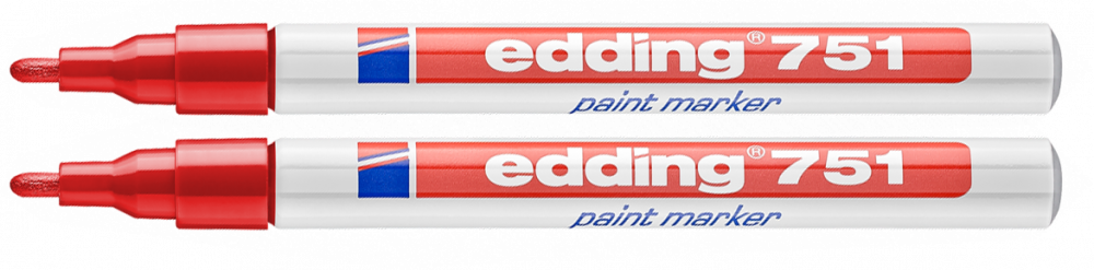 2x Marker olejowy edding 751, w aluminiowej obudowie, okrągła, 1-2mm, czerwony