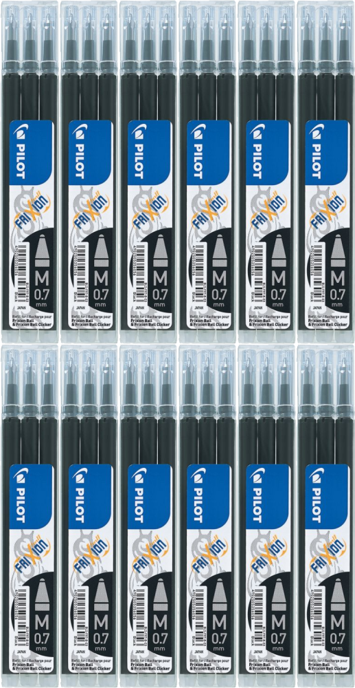 12x Wkład do wymazywalnego pióra kulkowego Pilot, Frixion, 0.7mm, 3 sztuki, czarny