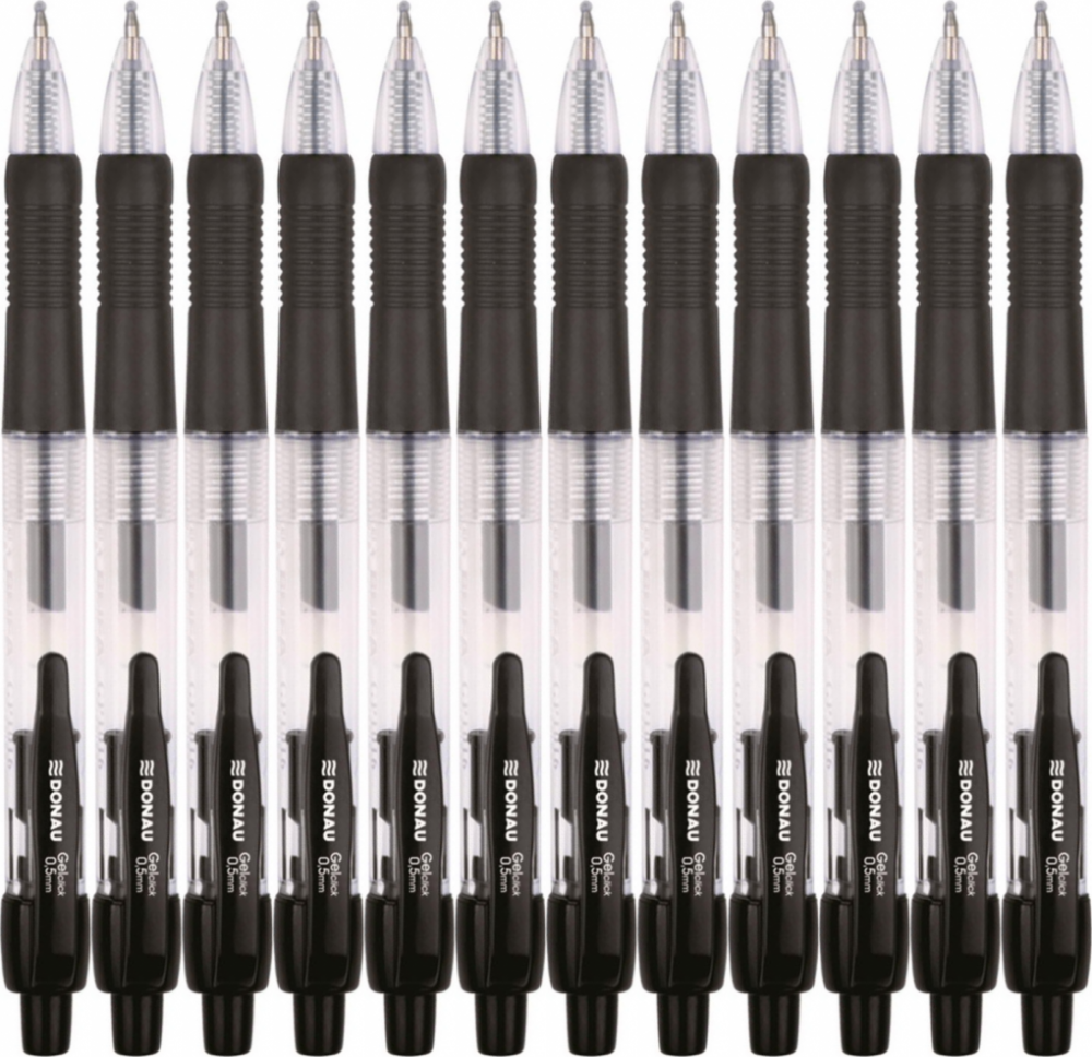 12x Długopis żelowy automatyczny Donau, 0.5mm czarny