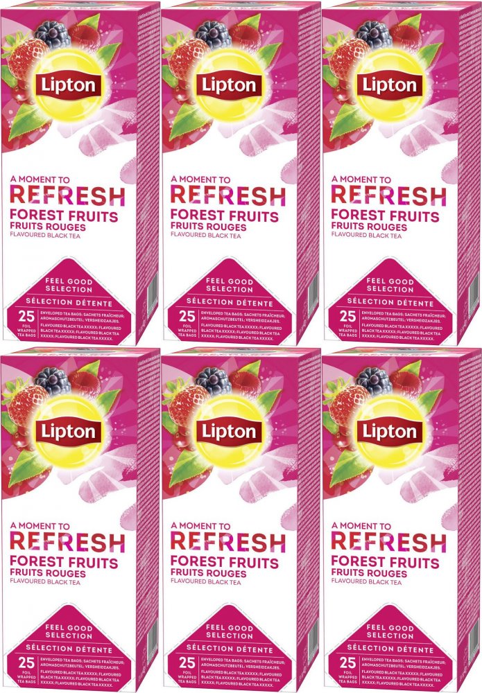 6x Herbata czarna smakowa w kopertach Lipton Classic, owoce leśne, 25 sztuk x 1.6g