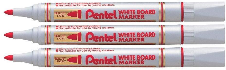 3x marker suchościeralny Pentel MW85, okrągła, 4.4mm, czerwony