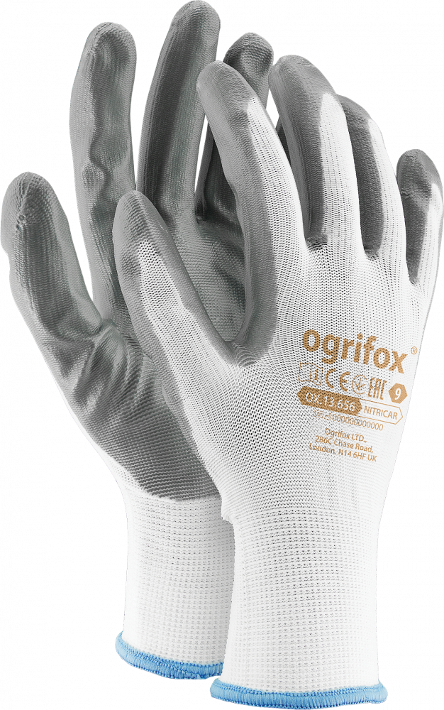 Rękawice robocze Ogrifox OX-NITRICAR WS, powlekane, rozmiar 7, biało-szary