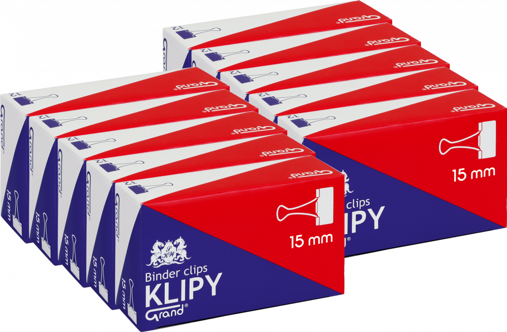 10x Klip biurowy Grand, 15 mm, 12 sztuk, czarny