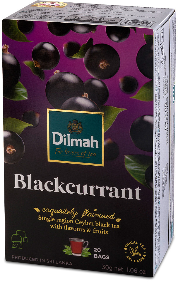 Herbata czarna aromatyzowana w torebkach Dilmah, czarna porzeczka, 20 sztuk x 1.5g