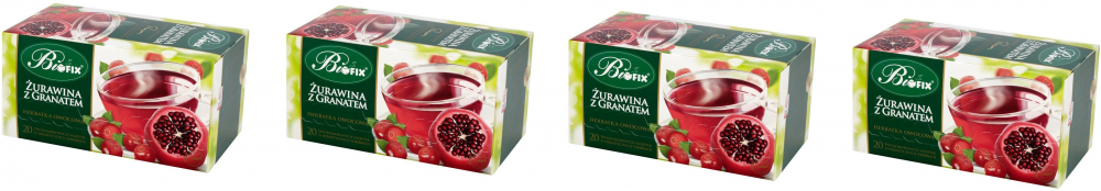 4x herbatka owocowa w kopertach BiFix Premium, żurawina z granatem, 20 sztuk x 2g