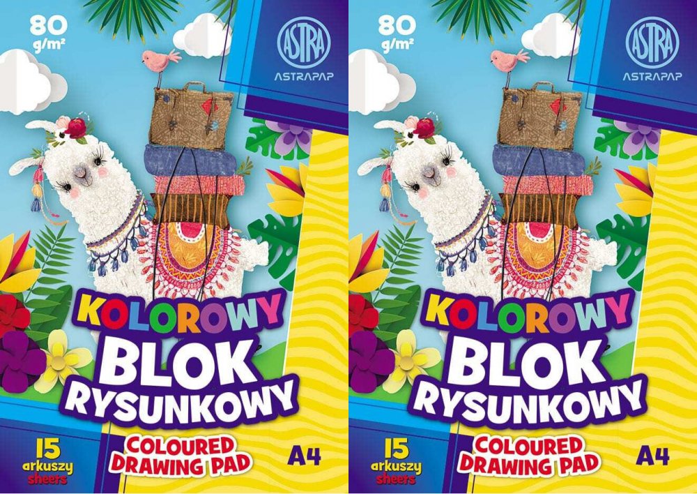 2x Blok rysunkowy Astrapap, A4, 15 kartek, kolorowy, barwiony w masie