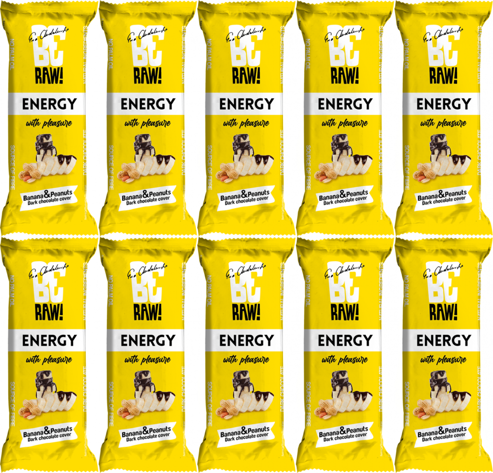 10x Baton owocowy BeRAW Energy, banan i orzeszki, 40g