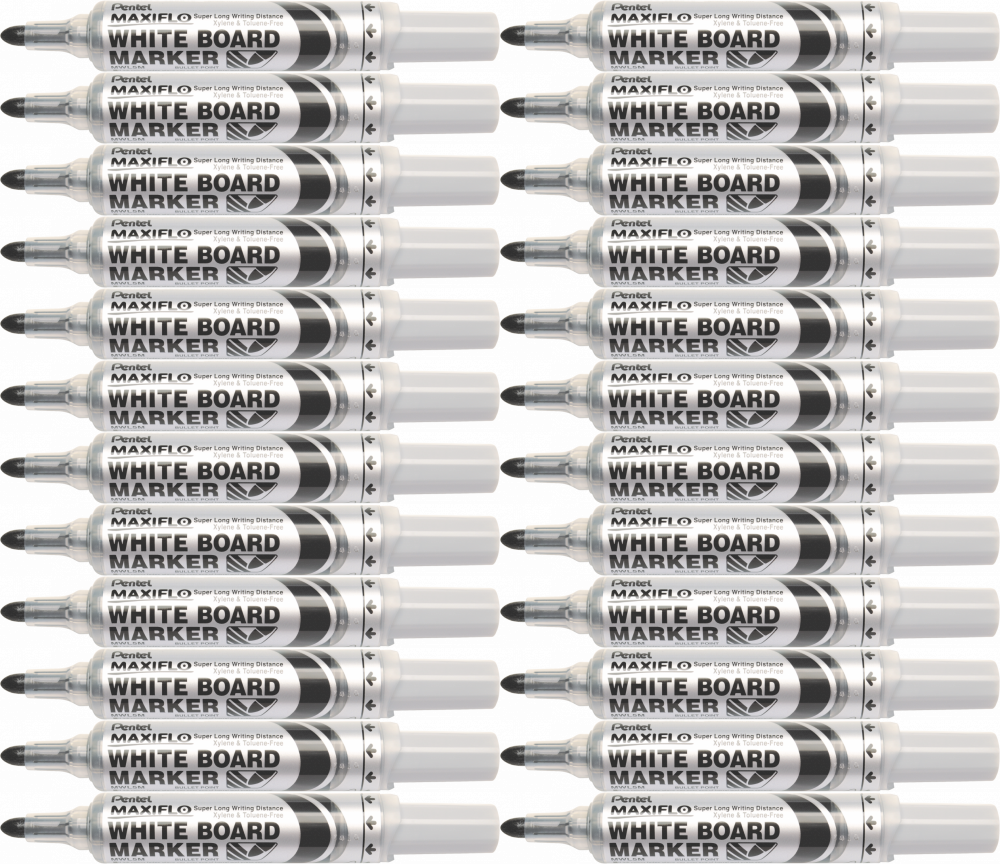 24x Marker suchościeralny Pentel Maxiflo MWL5M, z tłoczkiem, okrągła, 6mm, czarny