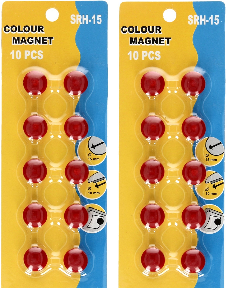 2x magnesy Argo, 15 mm, 10 sztuk, czerwony