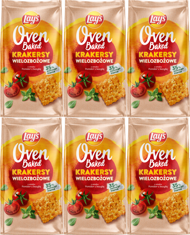 6x Krakersy wielozbożowe Lay’s Oven Baked, Crackers Tomato & Basil, pomidor z bazylią, 80g