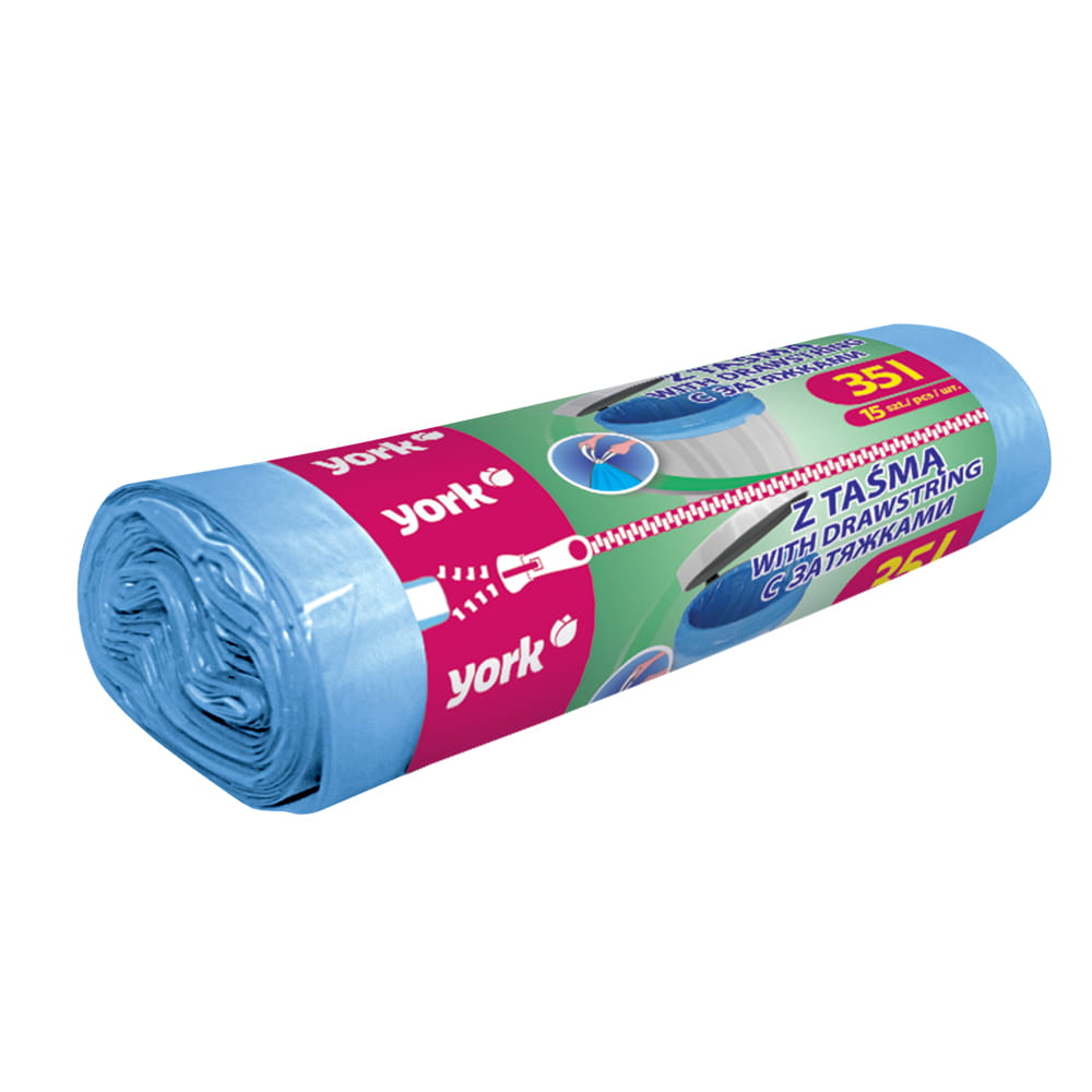 Worki na śmieci York, na odpady zmieszane, 35l, 15 sztuk, niebieski