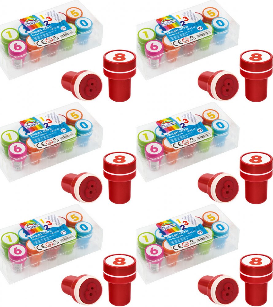 6x Pieczątki cyferki Fiorello GR-FC10, 10 sztuk, mix kolorów