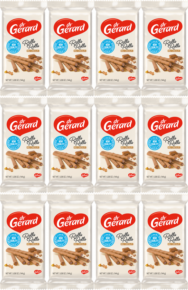 12x Rurki waflowe Dr Gerard Rolls Rolls Mleczna Czekolada, z kremem mleczna czekolada, 144g